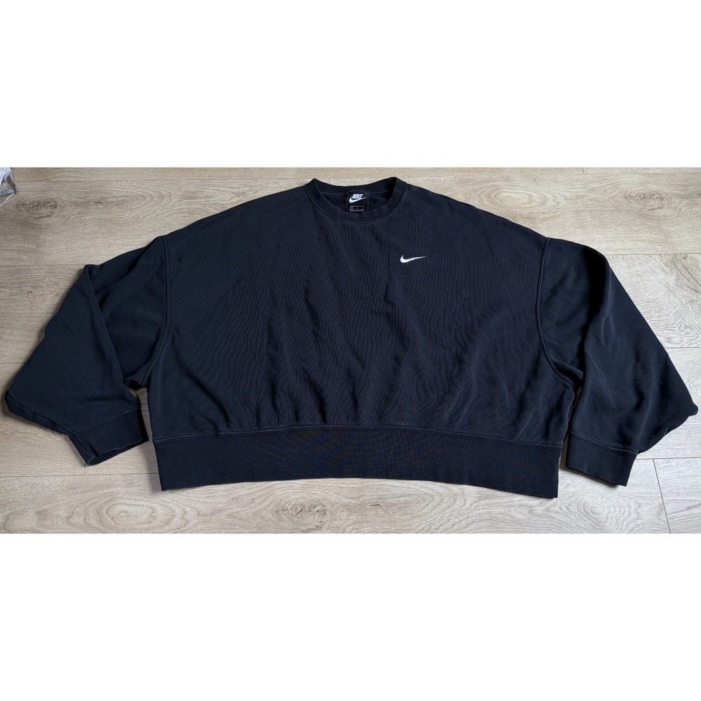 Nike Sweatshirt Women's Black Crew Neck cropped Pullover Dri-FIT sports Size L
